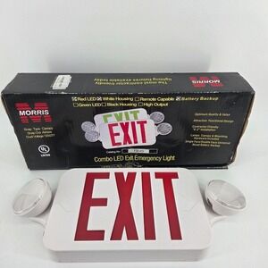 Morris 73040 Combo LED Exit Emergency Light Red LED‎ White Housing Battery NOB